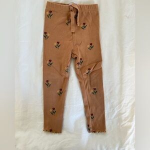 Zara Tan Leggings with Floral Design